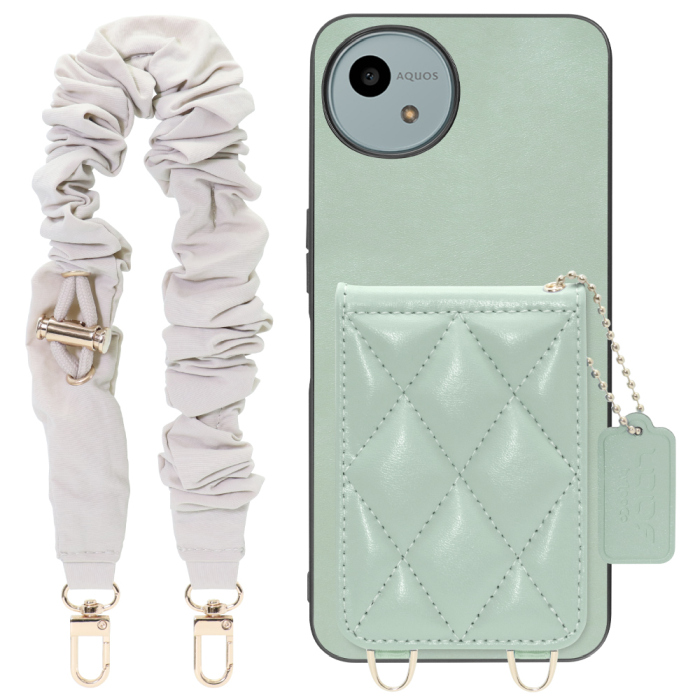 [ LOOF SWEET-SHELL SHUSHU ] AQUOS wish4 SH-52E スマホケース キルティング加工のカードケース付き シュシュストラップ付き マグネット内蔵 カード収納 本革 パステルカラー [ AQUOS wish4 ]