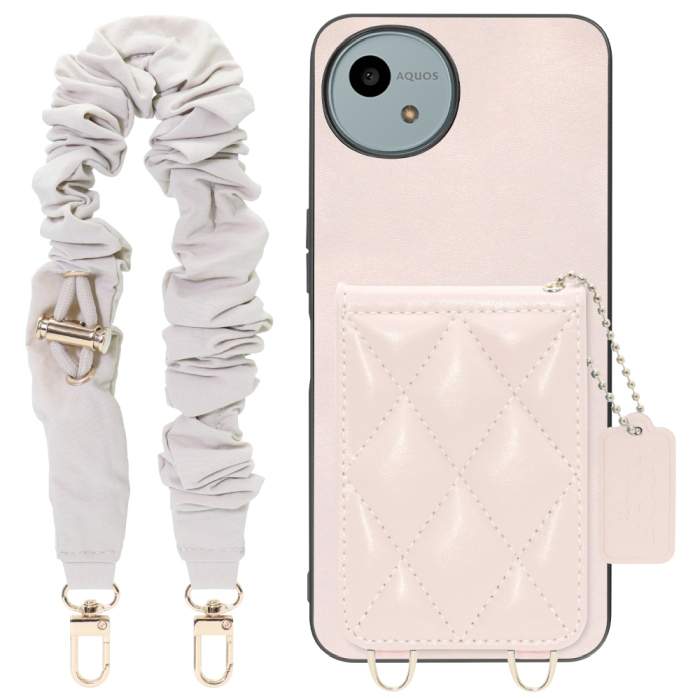 [ LOOF SWEET-SHELL SHUSHU ] AQUOS wish4 SH-52E スマホケース キルティング加工のカードケース付き シュシュストラップ付き マグネット内蔵 カード収納 本革 パステルカラー [ AQUOS wish4 ]