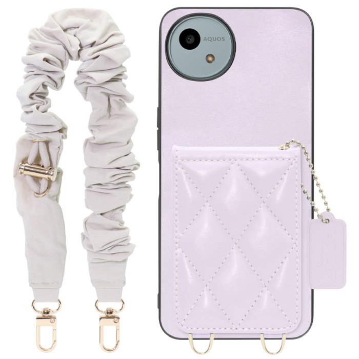 [ LOOF SWEET-SHELL SHUSHU ] AQUOS wish4 SH-52E スマホケース キルティング加工のカードケース付き シュシュストラップ付き マグネット内蔵 カード収納 本革 パステルカラー [ AQUOS wish4 ]