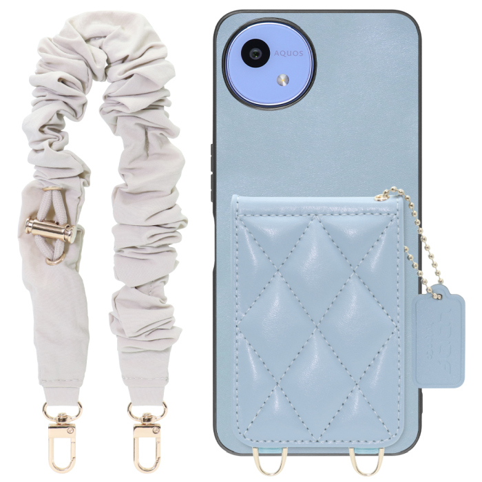 [ LOOF SWEET-SHELL SHUSHU ] AQUOS wish5 アクオス SH-52F スマホケース キルティング加工のカードケース付き シュシュストラップ付き マグネット内蔵 カード収納 本革 パステルカラー [ AQUOS wish5 ]