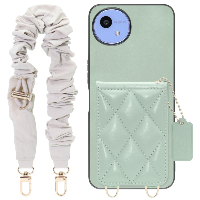 [ LOOF SWEET-SHELL SHUSHU ] AQUOS wish5 アクオス SH-52F スマホケース キルティング加工のカードケース付き シュシュストラップ付き マグネット内蔵 カード収納 本革 パステルカラー [ AQUOS wish5 ]
