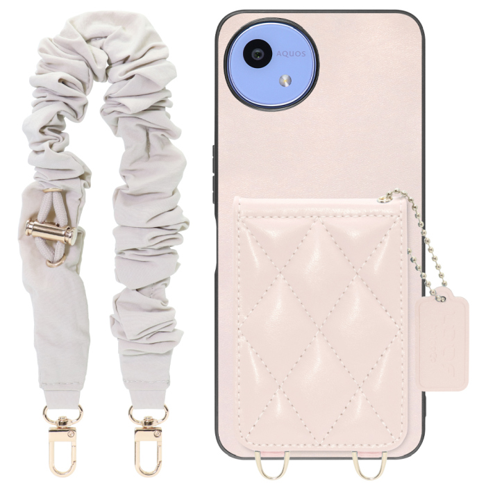 [ LOOF SWEET-SHELL SHUSHU ] AQUOS wish5 アクオス SH-52F スマホケース キルティング加工のカードケース付き シュシュストラップ付き マグネット内蔵 カード収納 本革 パステルカラー [ AQUOS wish5 ]