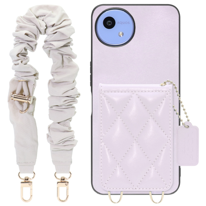 [ LOOF SWEET-SHELL SHUSHU ] AQUOS wish5 アクオス SH-52F スマホケース キルティング加工のカードケース付き シュシュストラップ付き マグネット内蔵 カード収納 本革 パステルカラー [ AQUOS wish5 ]