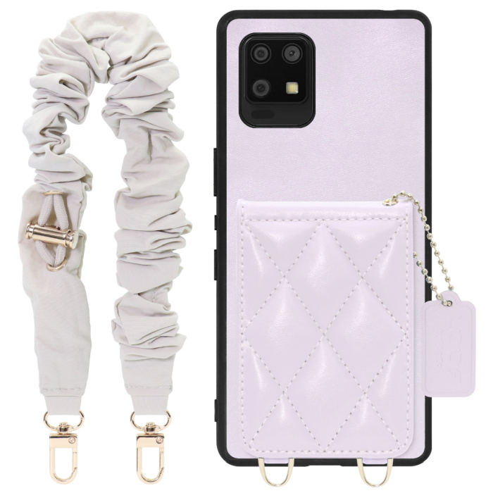 [ LOOF SWEET-SHELL SHUSHU ] AQUOS zero6 SHG04 zero 6 スマホケース キルティング加工のカードケース付き シュシュストラップ付き マグネット内蔵 カード収納 本革 パステルカラー [ AQUOS zero6 ]