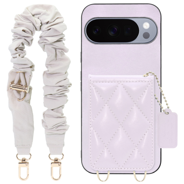 [ LOOF SWEET-SHELL SHUSHU ] Google Pixel 10 Pro XL Google Pixel10proxl ピクセル10プロXL スマホケース キルティング加工のカードケース付き シュシュストラップ付き マグネット内蔵 カード収納 本革 パステルカラー [ Google Pixel 10 Pro XL ]