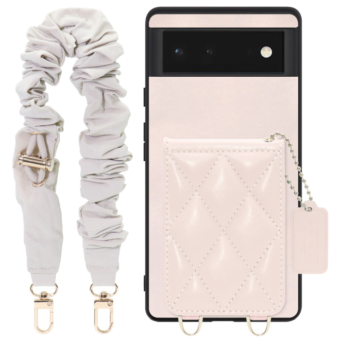 [ LOOF SWEET-SHELL SHUSHU ] Google Pixel 6 googlepixel6 pixel6 ピクセル6 スマホケース キルティング加工のカードケース付き シュシュストラップ付き マグネット内蔵 カード収納 本革 パステルカラー [ Google Pixel 6 ]