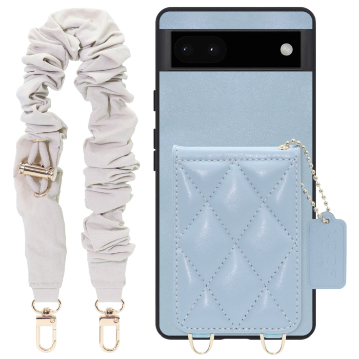 [ LOOF SWEET-SHELL SHUSHU ] Google Pixel 6a googlepixel6a pixel6a スマホケース キルティング加工のカードケース付き シュシュストラップ付き マグネット内蔵 カード収納 本革 パステルカラー [ Google Pixel 6a ]