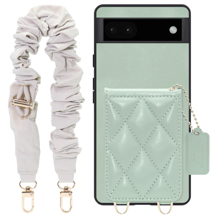 [ LOOF SWEET-SHELL SHUSHU ] Google Pixel 6a googlepixel6a pixel6a スマホケース キルティング加工のカードケース付き シュシュストラップ付き マグネット内蔵 カード収納 本革 パステルカラー [ Google Pixel 6a ]