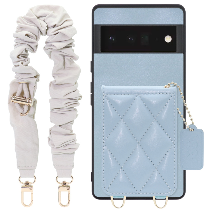 [ LOOF SWEET-SHELL SHUSHU ] Google Pixel 6 Pro Googlepixel6pro 6pro プロ ピクセル6pro スマホケース キルティング加工のカードケース付き シュシュストラップ付き マグネット内蔵 カード収納 本革 パステルカラー [ Google Pixel 6 Pro ]