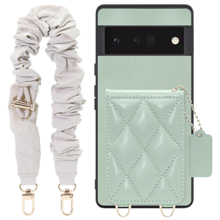 [ LOOF SWEET-SHELL SHUSHU ] Google Pixel 6 Pro Googlepixel6pro 6pro プロ ピクセル6pro スマホケース キルティング加工のカードケース付き シュシュストラップ付き マグネット内蔵 カード収納 本革 パステルカラー [ Google Pixel 6 Pro ]