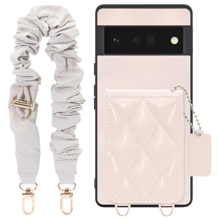 [ LOOF SWEET-SHELL SHUSHU ] Google Pixel 6 Pro Googlepixel6pro 6pro プロ ピクセル6pro スマホケース キルティング加工のカードケース付き シュシュストラップ付き マグネット内蔵 カード収納 本革 パステルカラー [ Google Pixel 6 Pro ]