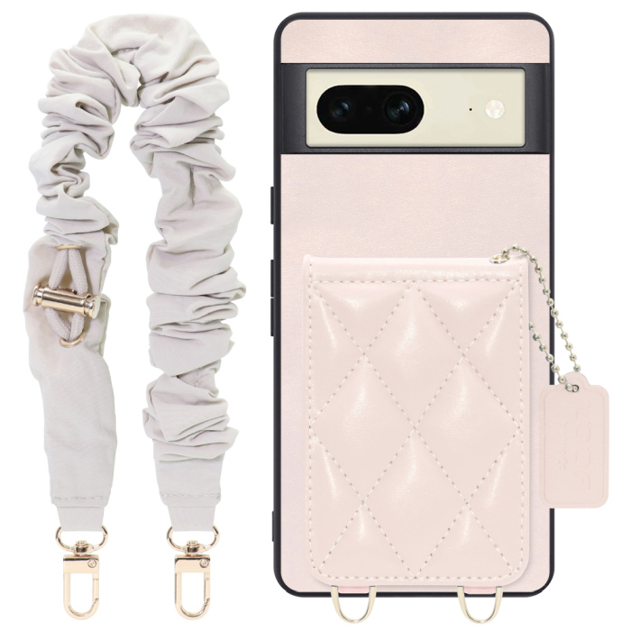 [ LOOF SWEET-SHELL SHUSHU ] Google pixel 7 googlepixel7 pixel7 ピクセル7 スマホケース キルティング加工のカードケース付き シュシュストラップ付き マグネット内蔵 カード収納 本革 パステルカラー [ Google Pixel 7 ]