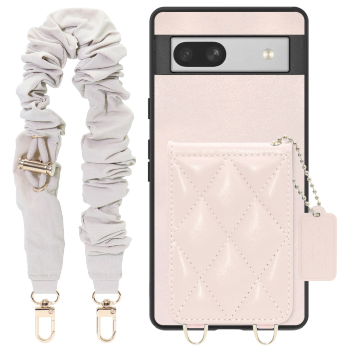 [ LOOF SWEET-SHELL SHUSHU ] Google Pixel 7a googlepixel7a pixel7a スマホケース キルティング加工のカードケース付き シュシュストラップ付き マグネット内蔵 カード収納 本革 パステルカラー [ Google Pixel 7a ]