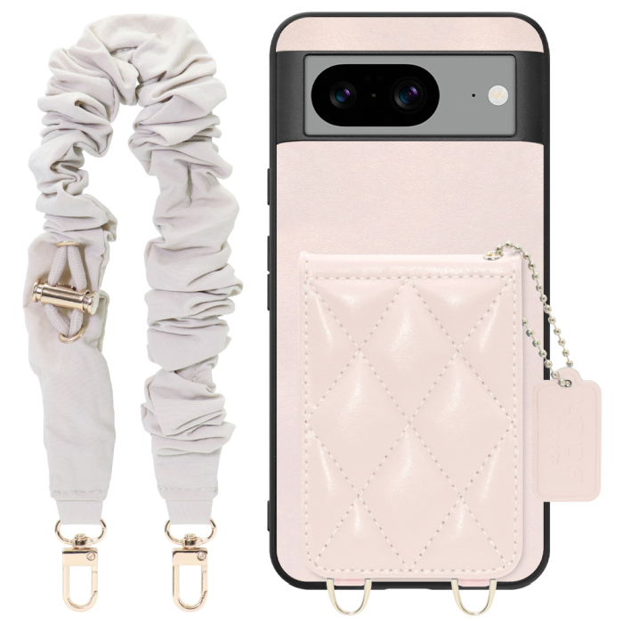 [ LOOF SWEET-SHELL SHUSHU ] Google pixel 8 googlepixel8 Pixel8 ピクセル8 スマホケース キルティング加工のカードケース付き シュシュストラップ付き マグネット内蔵 カード収納 本革 パステルカラー [ Google Pixel 8 ]