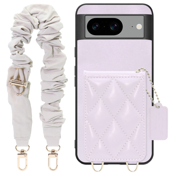 [ LOOF SWEET-SHELL SHUSHU ] Google pixel 8 googlepixel8 Pixel8 ピクセル8 スマホケース キルティング加工のカードケース付き シュシュストラップ付き マグネット内蔵 カード収納 本革 パステルカラー [ Google Pixel 8 ]