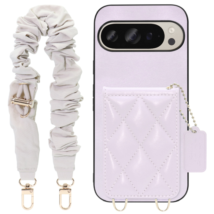 [ LOOF SWEET-SHELL SHUSHU ] Google Pixel 9 / 9 Pro Google Pixel9 Pixel9pro ピクセル9 ピクセル9プロ スマホケース キルティング加工のカードケース付き シュシュストラップ付き マグネット内蔵 カード収納 本革 パステルカラー [ Google Pixel 9 / 9 Pro ]