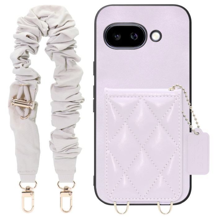 [ LOOF SWEET-SHELL SHUSHU ] Google Pixel 9a Google Pixel9a ピクセル9a スマホケース キルティング加工のカードケース付き シュシュストラップ付き マグネット内蔵 カード収納 本革 パステルカラー [ Google Pixel 9a ]