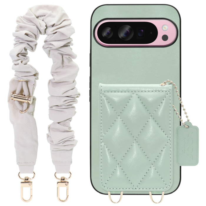 [ LOOF SWEET-SHELL SHUSHU ] Google Pixel 9 Pro XL Google Pixel9proxl ピクセル9プロXL スマホケース キルティング加工のカードケース付き シュシュストラップ付き マグネット内蔵 カード収納 本革 パステルカラー [ Google Pixel 9 Pro XL ]