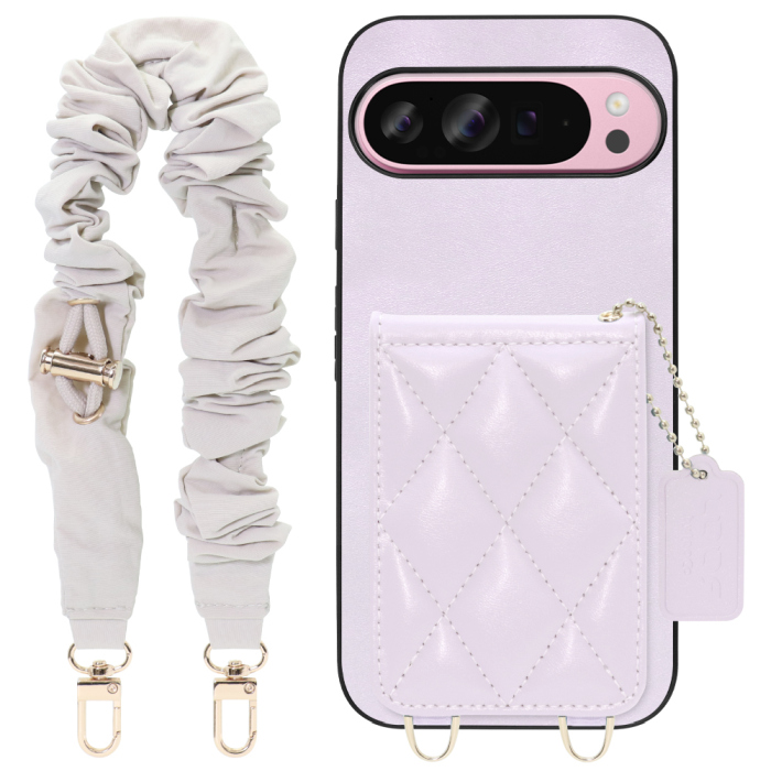 [ LOOF SWEET-SHELL SHUSHU ] Google Pixel 9 Pro XL Google Pixel9proxl ピクセル9プロXL スマホケース キルティング加工のカードケース付き シュシュストラップ付き マグネット内蔵 カード収納 本革 パステルカラー [ Google Pixel 9 Pro XL ]