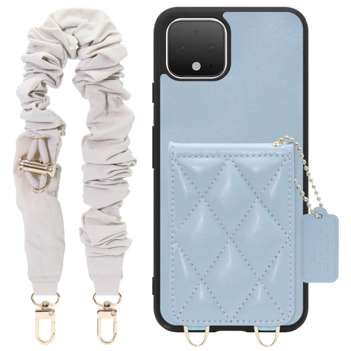 [ LOOF SWEET-SHELL SHUSHU ] Google Pixel 4 googlepixel pixel4xl ピクセル4 スマホケース キルティング加工のカードケース付き シュシュストラップ付き マグネット内蔵 カード収納 本革 パステルカラー [ Google Pixel 4 ]