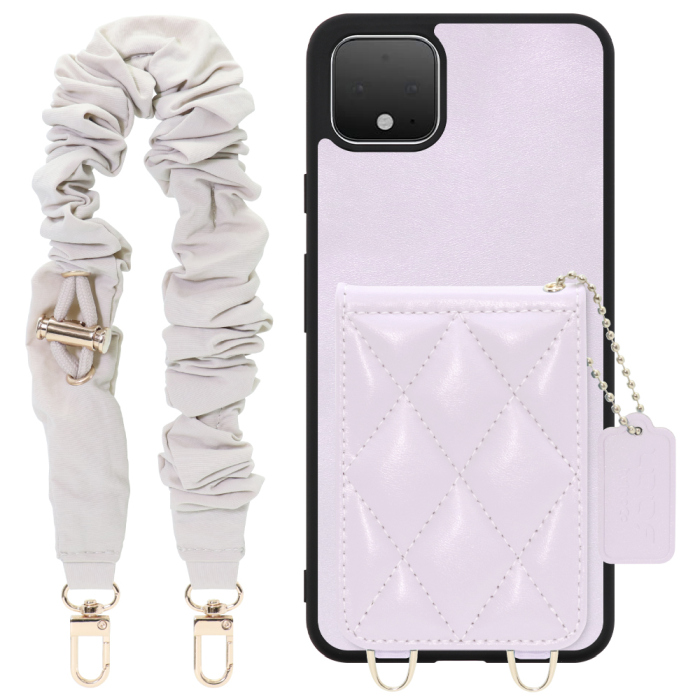 [ LOOF SWEET-SHELL SHUSHU ] Google Pixel 4 XL googlepixel pixel4xl ピクセル4XL スマホケース キルティング加工のカードケース付き シュシュストラップ付き マグネット内蔵 カード収納 本革 パステルカラー [ Google Pixel 4 XL ]