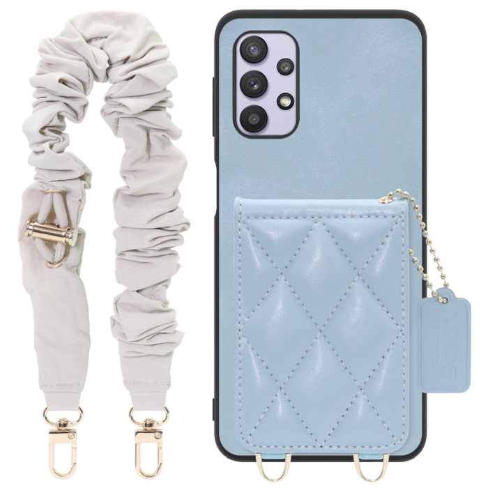 [ LOOF SWEET-SHELL SHUSHU ] Galaxy A32 5G SCG08 a325g スマホケース キルティング加工のカードケース付き シュシュストラップ付き マグネット内蔵 カード収納 本革 パステルカラー [ Galaxy A32 5G ]