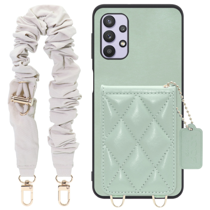 [ LOOF SWEET-SHELL SHUSHU ] Galaxy A32 5G SCG08 a325g スマホケース キルティング加工のカードケース付き シュシュストラップ付き マグネット内蔵 カード収納 本革 パステルカラー [ Galaxy A32 5G ]