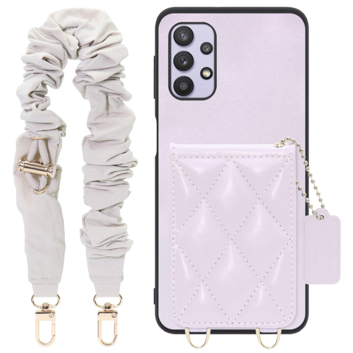 [ LOOF SWEET-SHELL SHUSHU ] Galaxy A32 5G SCG08 a325g スマホケース キルティング加工のカードケース付き シュシュストラップ付き マグネット内蔵 カード収納 本革 パステルカラー [ Galaxy A32 5G ]