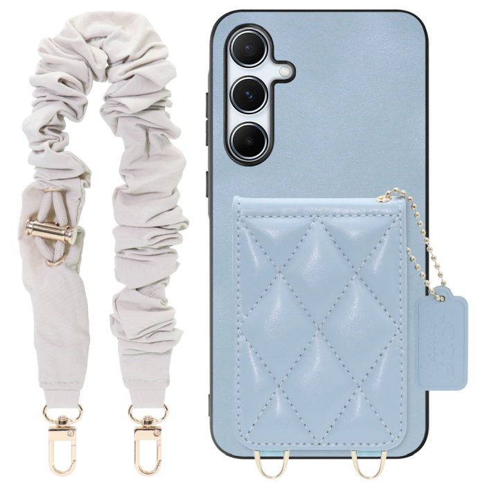 [ LOOF SWEET-SHELL SHUSHU ] Galaxy A55 5G  スマホケース キルティング加工のカードケース付き シュシュストラップ付き マグネット内蔵 カード収納 本革 パステルカラー [ Galaxy A55 5G ]