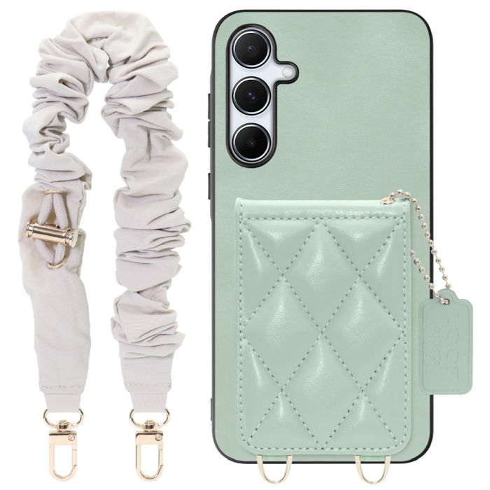 [ LOOF SWEET-SHELL SHUSHU ] Galaxy A55 5G  スマホケース キルティング加工のカードケース付き シュシュストラップ付き マグネット内蔵 カード収納 本革 パステルカラー [ Galaxy A55 5G ]