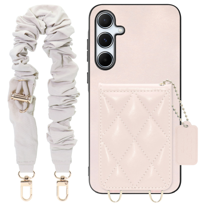 [ LOOF SWEET-SHELL SHUSHU ] Galaxy A55 5G  スマホケース キルティング加工のカードケース付き シュシュストラップ付き マグネット内蔵 カード収納 本革 パステルカラー [ Galaxy A55 5G ]