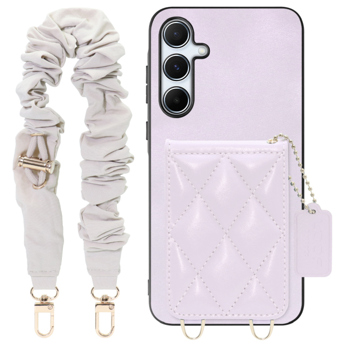 [ LOOF SWEET-SHELL SHUSHU ] Galaxy A55 5G  スマホケース キルティング加工のカードケース付き シュシュストラップ付き マグネット内蔵 カード収納 本革 パステルカラー [ Galaxy A55 5G ]