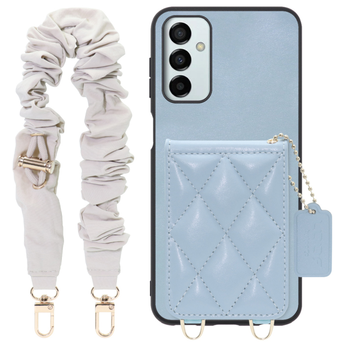 [ LOOF SWEET-SHELL SHUSHU ] Galaxy M23 5G m235g スマホケース キルティング加工のカードケース付き シュシュストラップ付き マグネット内蔵 カード収納 本革 パステルカラー [ Galaxy M23 5G ]