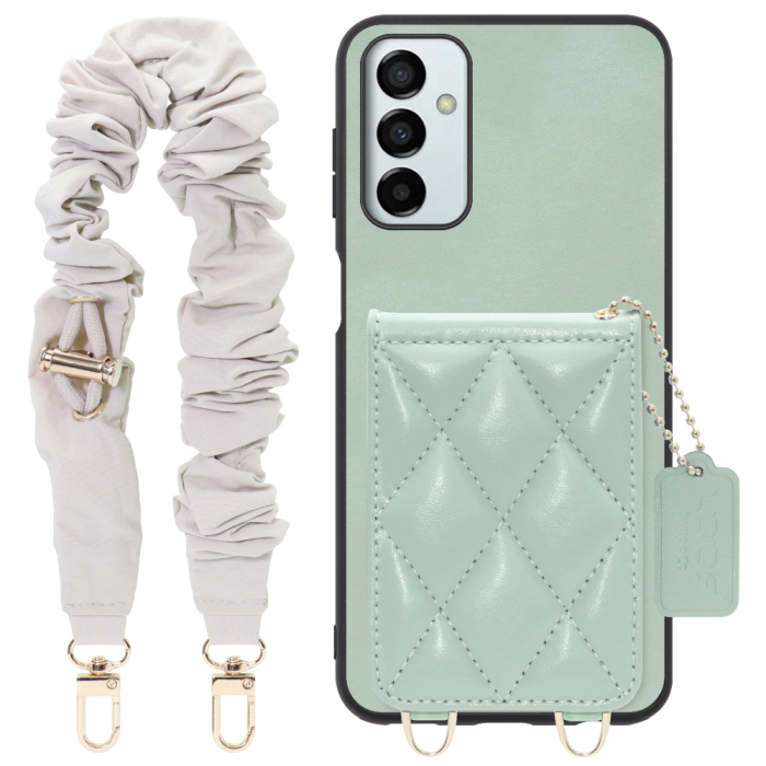 [ LOOF SWEET-SHELL SHUSHU ] Galaxy M23 5G m235g スマホケース キルティング加工のカードケース付き シュシュストラップ付き マグネット内蔵 カード収納 本革 パステルカラー [ Galaxy M23 5G ]