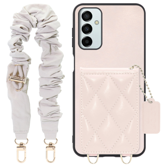 [ LOOF SWEET-SHELL SHUSHU ] Galaxy M23 5G m235g スマホケース キルティング加工のカードケース付き シュシュストラップ付き マグネット内蔵 カード収納 本革 パステルカラー [ Galaxy M23 5G ]