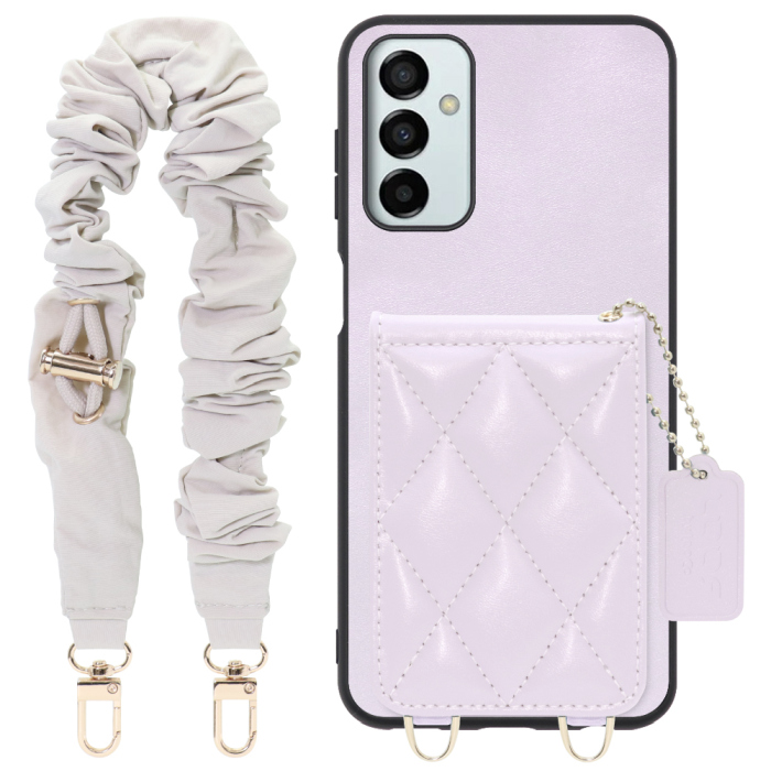 [ LOOF SWEET-SHELL SHUSHU ] Galaxy M23 5G m235g スマホケース キルティング加工のカードケース付き シュシュストラップ付き マグネット内蔵 カード収納 本革 パステルカラー [ Galaxy M23 5G ]