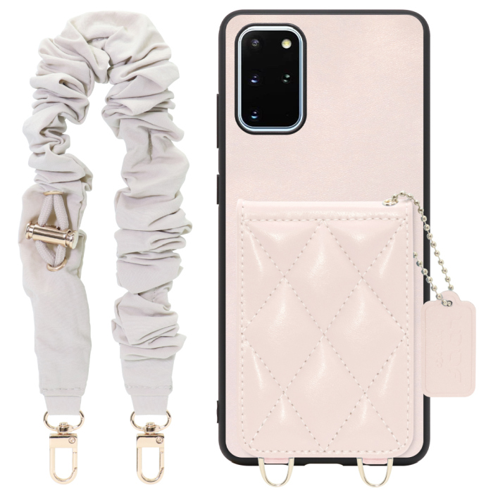 [ LOOF SWEET-SHELL SHUSHU ] Galaxy S20+ 5G SC-52A / SCG02 s20plus S20 plus s20プラス s20+5g s20plus5g スマホケース キルティング加工のカードケース付き シュシュストラップ付き マグネット内蔵 カード収納 本革 パステルカラー [ Galaxy S20+ 5G ]