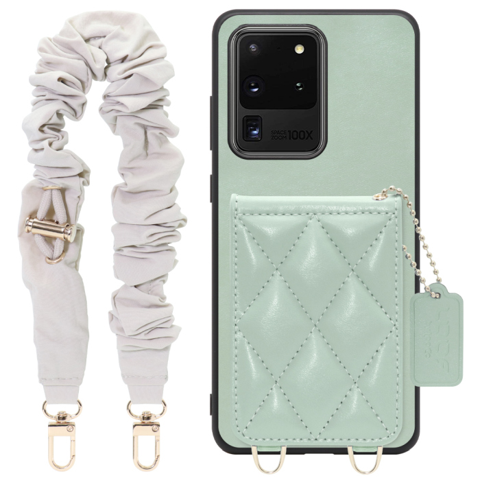[ LOOF SWEET-SHELL SHUSHU ] Galaxy S20 Ultra s20ultra スマホケース キルティング加工のカードケース付き シュシュストラップ付き マグネット内蔵 カード収納 本革 パステルカラー [ Galaxy S20 Ultra 5G ]