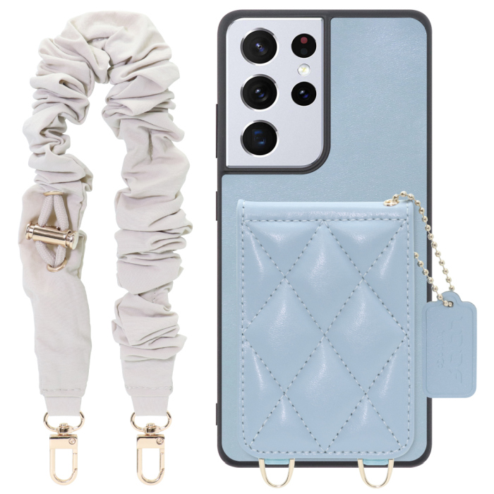 [ LOOF SWEET-SHELL SHUSHU ] Galaxy S21 Ultra 5G SC-52B s21ultra5g s21ultra スマホケース キルティング加工のカードケース付き シュシュストラップ付き マグネット内蔵 カード収納 本革 パステルカラー [ Galaxy S21 Ultra 5G ]