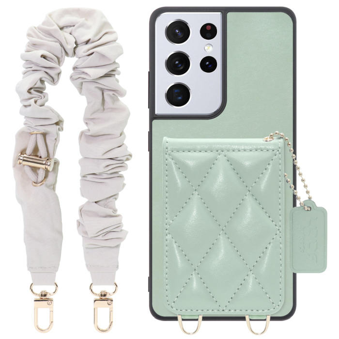 [ LOOF SWEET-SHELL SHUSHU ] Galaxy S21 Ultra 5G SC-52B s21ultra5g s21ultra スマホケース キルティング加工のカードケース付き シュシュストラップ付き マグネット内蔵 カード収納 本革 パステルカラー [ Galaxy S21 Ultra 5G ]