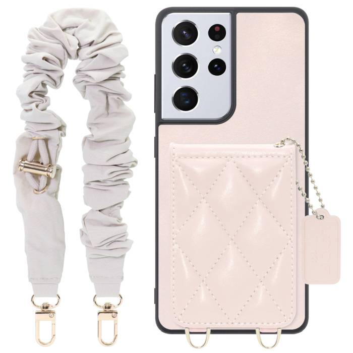 [ LOOF SWEET-SHELL SHUSHU ] Galaxy S21 Ultra 5G SC-52B s21ultra5g s21ultra スマホケース キルティング加工のカードケース付き シュシュストラップ付き マグネット内蔵 カード収納 本革 パステルカラー [ Galaxy S21 Ultra 5G ]