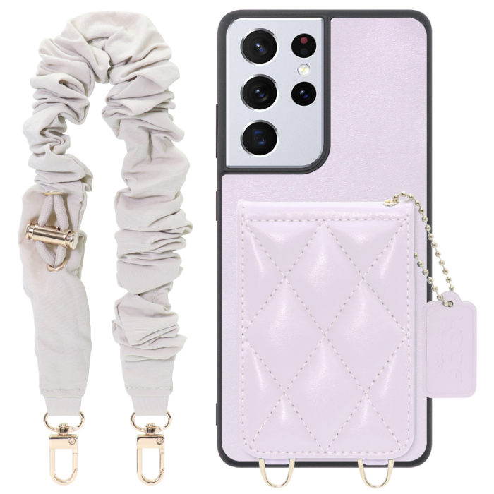 [ LOOF SWEET-SHELL SHUSHU ] Galaxy S21 Ultra 5G SC-52B s21ultra5g s21ultra スマホケース キルティング加工のカードケース付き シュシュストラップ付き マグネット内蔵 カード収納 本革 パステルカラー [ Galaxy S21 Ultra 5G ]