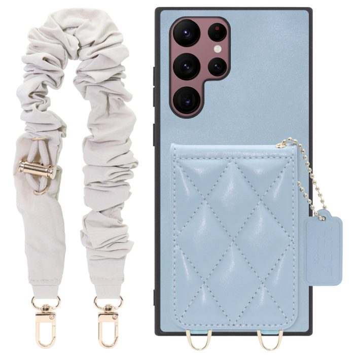 [ LOOF SWEET-SHELL SHUSHU ] Galaxy S22 Ultra SC-52C / SCG14 s22ultra スマホケース キルティング加工のカードケース付き シュシュストラップ付き マグネット内蔵 カード収納 本革 パステルカラー [ Galaxy S22 Ultra ]
