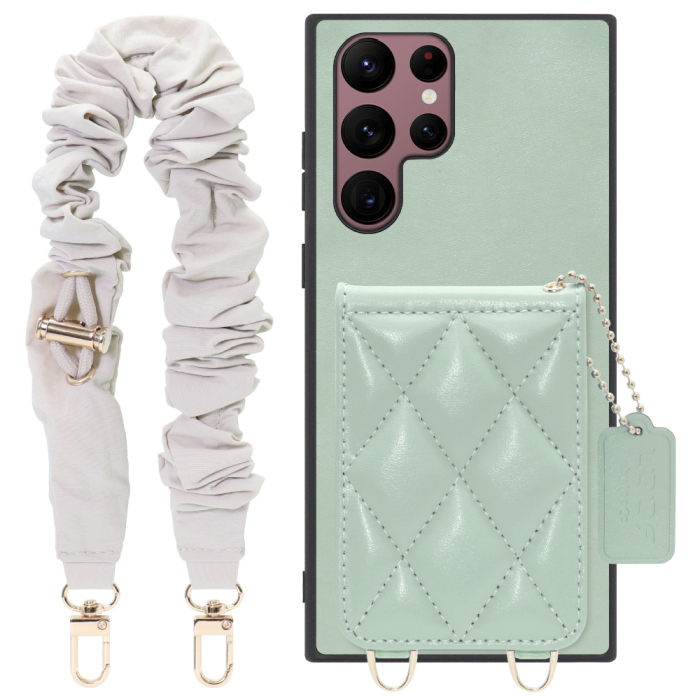 [ LOOF SWEET-SHELL SHUSHU ] Galaxy S22 Ultra SC-52C / SCG14 s22ultra スマホケース キルティング加工のカードケース付き シュシュストラップ付き マグネット内蔵 カード収納 本革 パステルカラー [ Galaxy S22 Ultra ]