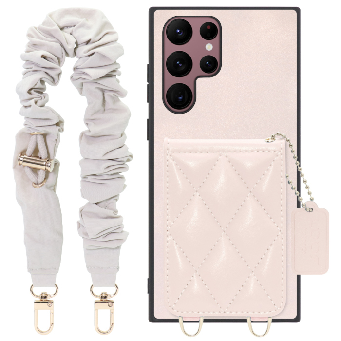 [ LOOF SWEET-SHELL SHUSHU ] Galaxy S22 Ultra SC-52C / SCG14 s22ultra スマホケース キルティング加工のカードケース付き シュシュストラップ付き マグネット内蔵 カード収納 本革 パステルカラー [ Galaxy S22 Ultra ]