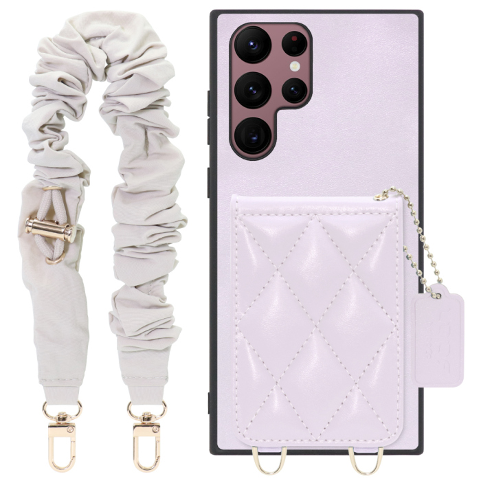 [ LOOF SWEET-SHELL SHUSHU ] Galaxy S22 Ultra SC-52C / SCG14 s22ultra スマホケース キルティング加工のカードケース付き シュシュストラップ付き マグネット内蔵 カード収納 本革 パステルカラー [ Galaxy S22 Ultra ]