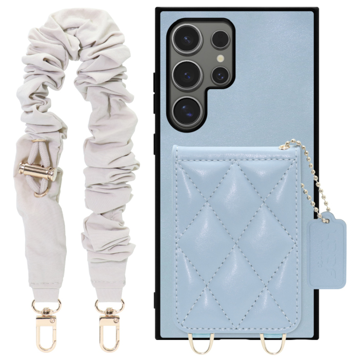 [ LOOF SWEET-SHELL SHUSHU ] Galaxy S24 Ultra s24ultra スマホケース キルティング加工のカードケース付き シュシュストラップ付き マグネット内蔵 カード収納 本革 パステルカラー [ Galaxy S24 Ultra ]