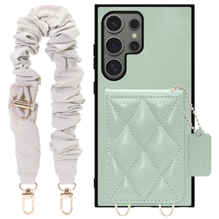 [ LOOF SWEET-SHELL SHUSHU ] Galaxy S24 Ultra s24ultra スマホケース キルティング加工のカードケース付き シュシュストラップ付き マグネット内蔵 カード収納 本革 パステルカラー [ Galaxy S24 Ultra ]