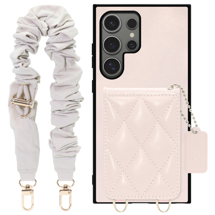 [ LOOF SWEET-SHELL SHUSHU ] Galaxy S24 Ultra s24ultra スマホケース キルティング加工のカードケース付き シュシュストラップ付き マグネット内蔵 カード収納 本革 パステルカラー [ Galaxy S24 Ultra ]