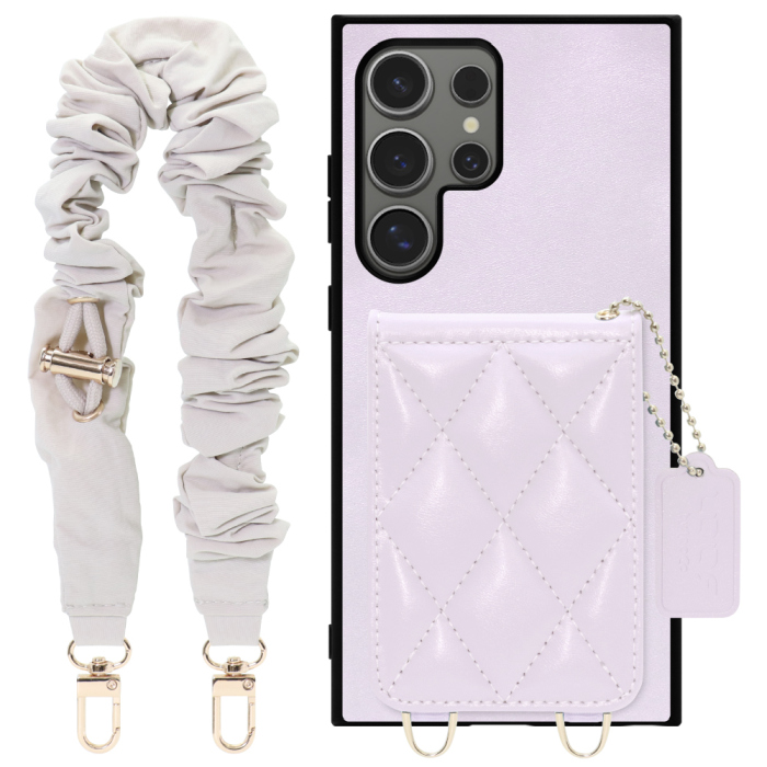 [ LOOF SWEET-SHELL SHUSHU ] Galaxy S24 Ultra s24ultra スマホケース キルティング加工のカードケース付き シュシュストラップ付き マグネット内蔵 カード収納 本革 パステルカラー [ Galaxy S24 Ultra ]